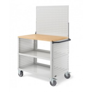 Carrello Clever Large con piano in legno, piano in acciaio aggiuntivo, pannelli forati e parete forata CLEVER1021