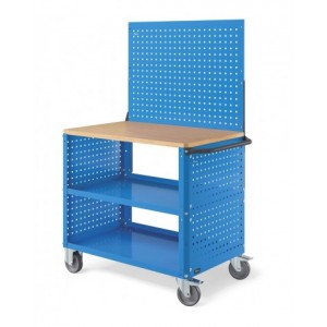 Carrello Clever Large con piano in legno, piano in acciaio aggiuntivo, pannelli forati e parete forata CLEVER1022