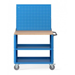 Carrello Clever Large con piano in legno, piano in acciaio aggiuntivo, pannelli forati e parete forata CLEVER1022