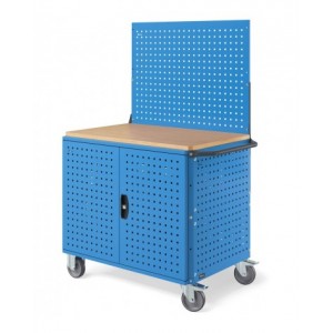Carrello Clever Large con piano in legno, piano in acciaio aggiuntivo pannelli e parete forati, coppia porte CLEVER1024