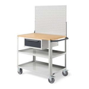 Carrello Clever Large con piano in legno, piano in acciaio aggiuntivo, cassetto e parete forata CLEVER1025