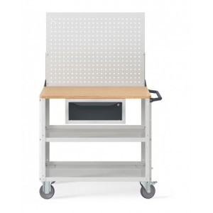 Carrello Clever Large con piano in legno, piano in acciaio aggiuntivo, cassetto e parete forata CLEVER1025