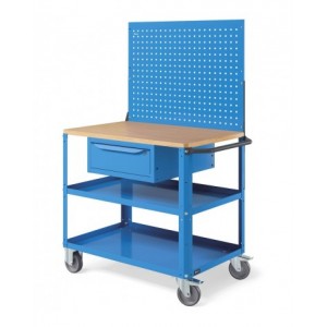 Carrello Clever Large con piano in legno, piano in acciaio aggiuntivo, cassetto e parete forata CLEVER1026