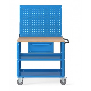 Carrello Clever Large con piano in legno, piano in acciaio aggiuntivo, cassetto e parete forata CLEVER1026