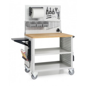 Carrello Clever Large con piano in legno, piano aggiuntivo, pannelli e parete forati, completo di Iron Team CLEVER1027