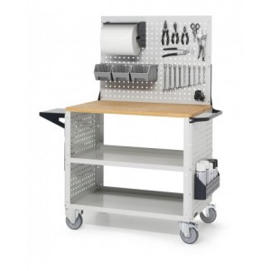 Carrello Clever Large con piano in legno, piano aggiuntivo, pannelli e parete forati, completo di Iron Team CLEVER1027