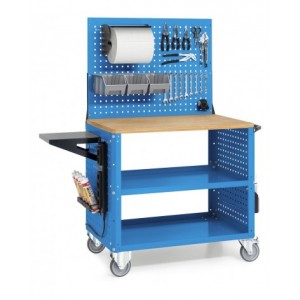 Carrello Clever Large con piano in legno, piano aggiuntivo, pannelli e parete forati, completo di Iron Team CLEVER1028