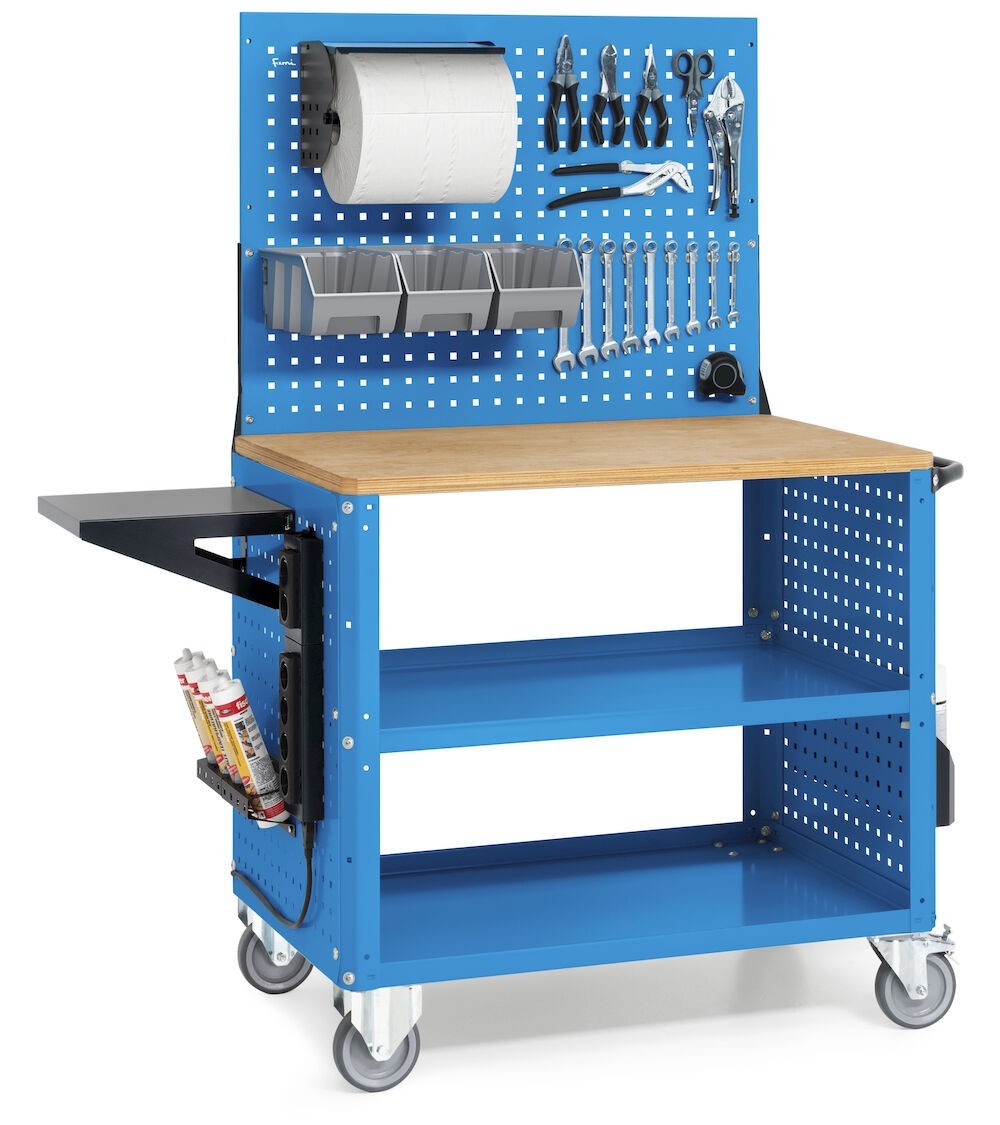 Carrello Clever Large con piano in legno, piano aggiuntivo, pannelli e parete forati, completo di Iron Team CLEVER1028