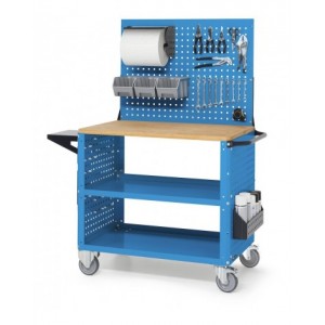 Carrello Clever Large con piano in legno, piano aggiuntivo, pannelli e parete forati, completo di Iron Team CLEVER1028