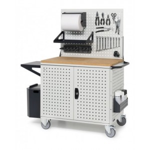 Carrello Clever Large con piano in legno, piano aggiuntivo, pannelli, coppia porte e parete forati, Iron Team CLEVER1029