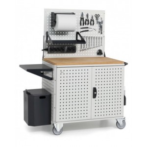 Carrello Clever Large con piano in legno, piano aggiuntivo, pannelli, coppia porte e parete forati, Iron Team CLEVER1029