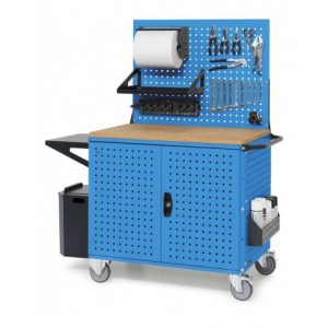 Carrello Clever Large con piano in legno, piano aggiuntivo, pannelli, coppia porte e parete forati, Iron Team CLEVER1030