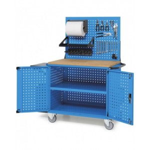 Carrello Clever Large con piano in legno, piano aggiuntivo, pannelli, coppia porte e parete forati, Iron Team CLEVER1030