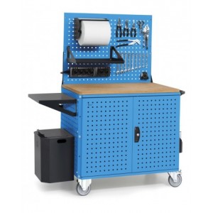 Carrello Clever Large con piano in legno, piano aggiuntivo, pannelli, coppia porte e parete forati, Iron Team CLEVER1030