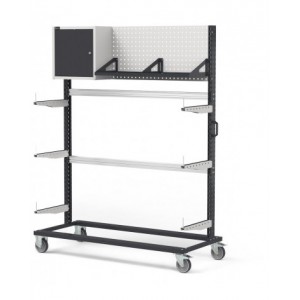 Carrello rastrelliera con pannello perforato e pensile, L 1552 mm BINCART1506