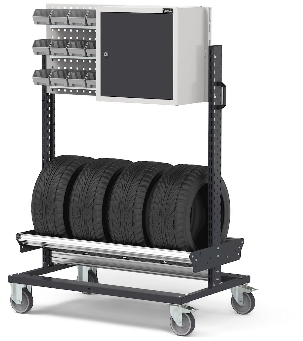 Carrello per pneumatici con armadio pensile BINCART1007