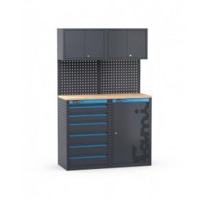 Arredo officina con cassettiera e armadio a 1 anta, L1216 x P495 x H1900 mm