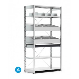 Scaffale per minuterie a 6 piani con divisori, L1057 x P521 x H2011 mm