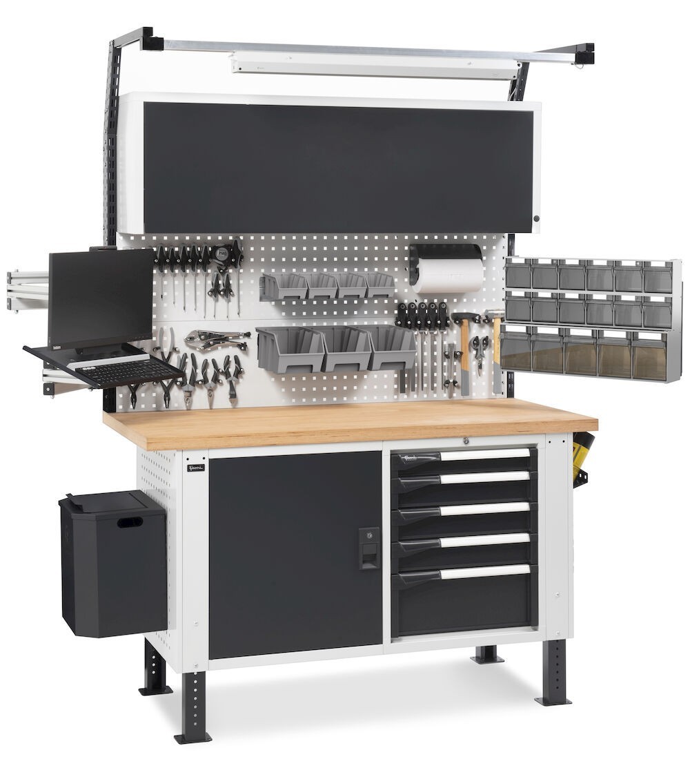Banco da lavoro con pannello portautensili MASTERBR1509, 150 cm