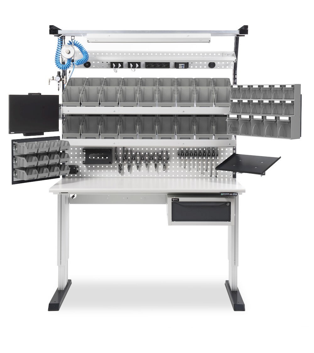 Banco per laboratorio con sistema portaminuteria estensibile DYNAMIC1506
