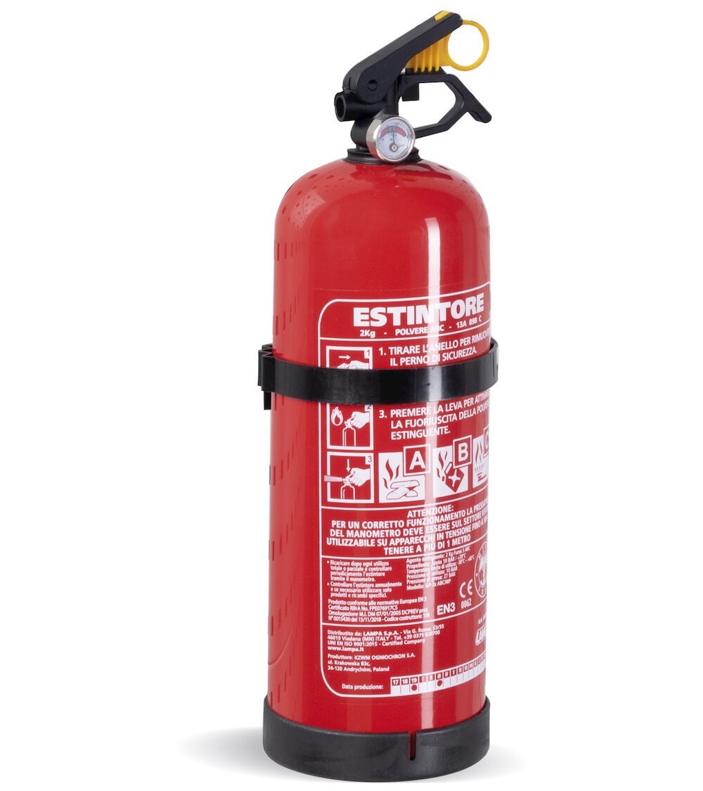 Porta estintore con estintore da 2 kg