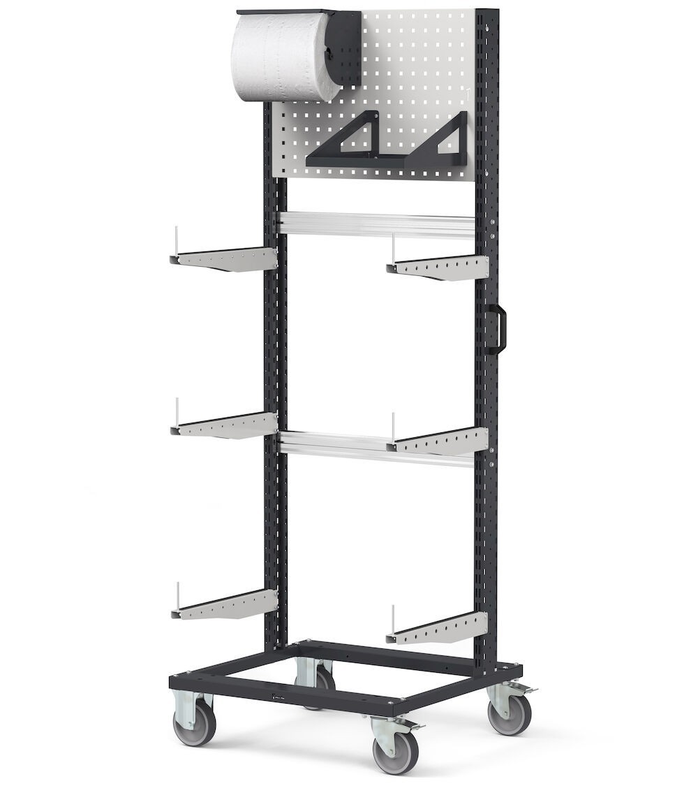 Carrello rastrelliera con pannello perforato, L 761 mm BINCART0709