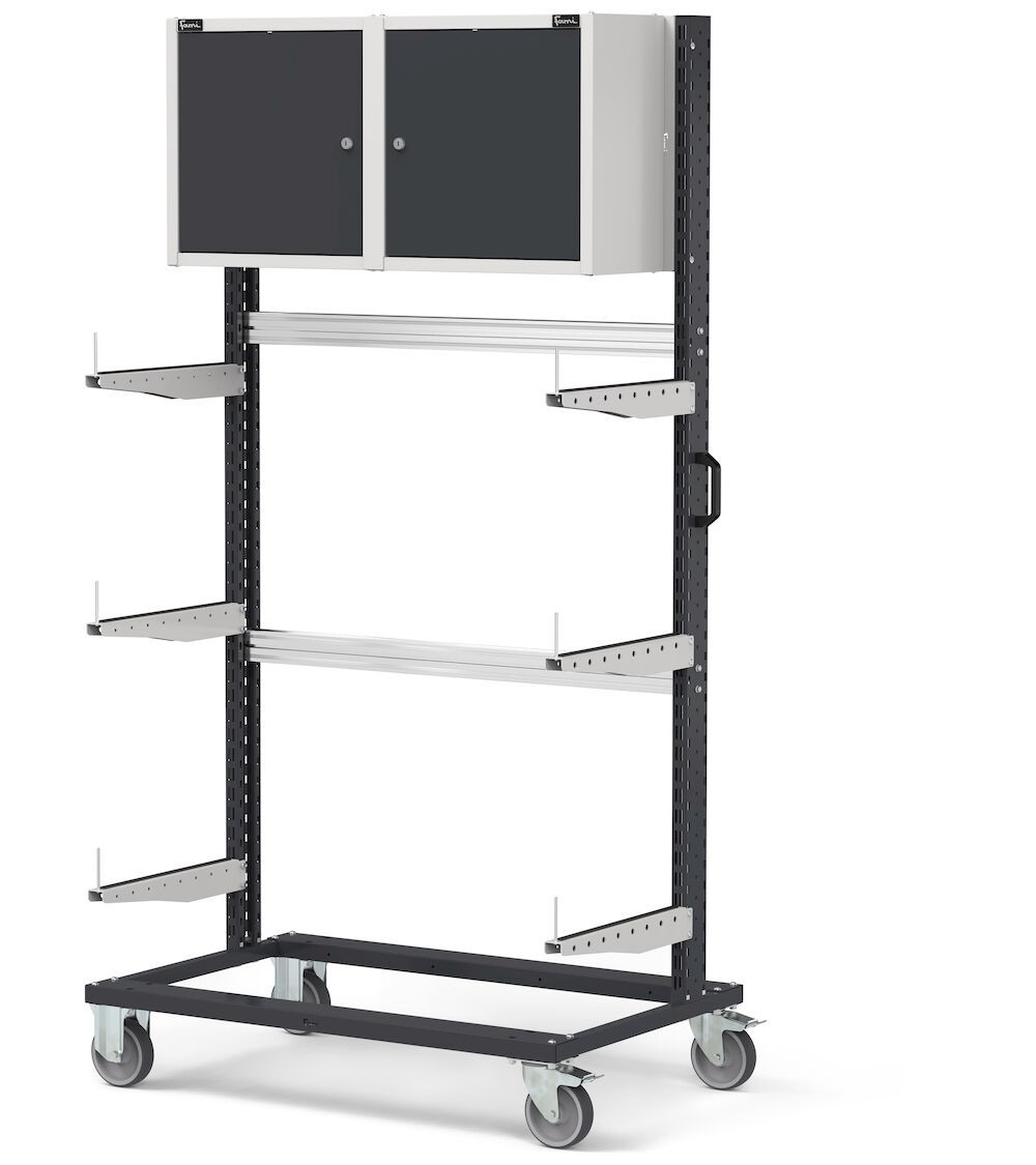 Carrello rastrelliera con pensili, L 1067 mm BINCART1013