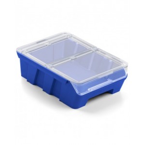 Scaffale a 5 ripiani grigio scuro con 12 contenitori RK Box Air blu cielo con coperchi e frontalini, L496 x P304 x H546 mm