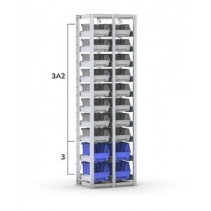 Scaffale con 20 contenitori Picking Box Air mis. 3/3A2, L634 x P421 x H2003 mm