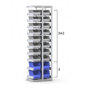Scaffale aggiuntivo con 20 contenitori Picking Box Air mis. 3/3A2, L584 x P421 x H2003 mm