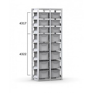Scaffale con 16 cassette Euro Box 400x300 mm, L810 x P421 x H2003 mm