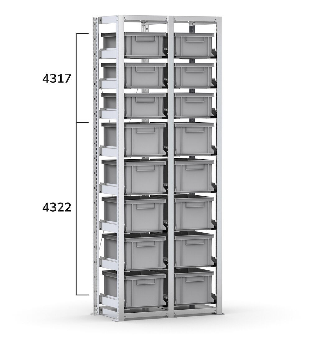 Scaffale con 16 cassette Euro Box 400x300 mm, L810 x P421 x H2003 mm