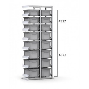 Scaffale aggiuntivo con 16 cassette Euro Box 400x300 mm, L760 x P421 x H2003 mm