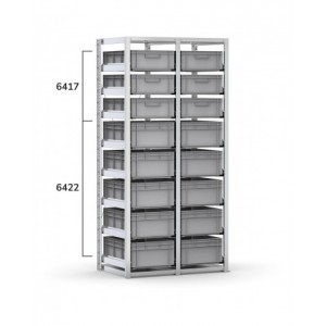 Scaffale con 16 cassette Euro Box 600x400 mm, L1010 x P621 x H2003 mm