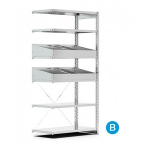 Scaffalatura aggiuntiva a 6 ripiani con divisori, L1028 x P421 x H2011 mm