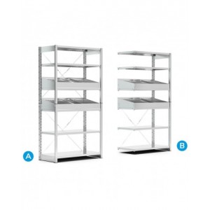 Scaffalatura aggiuntiva a 6 ripiani con divisori, L1028 x P621 x H2011 mm