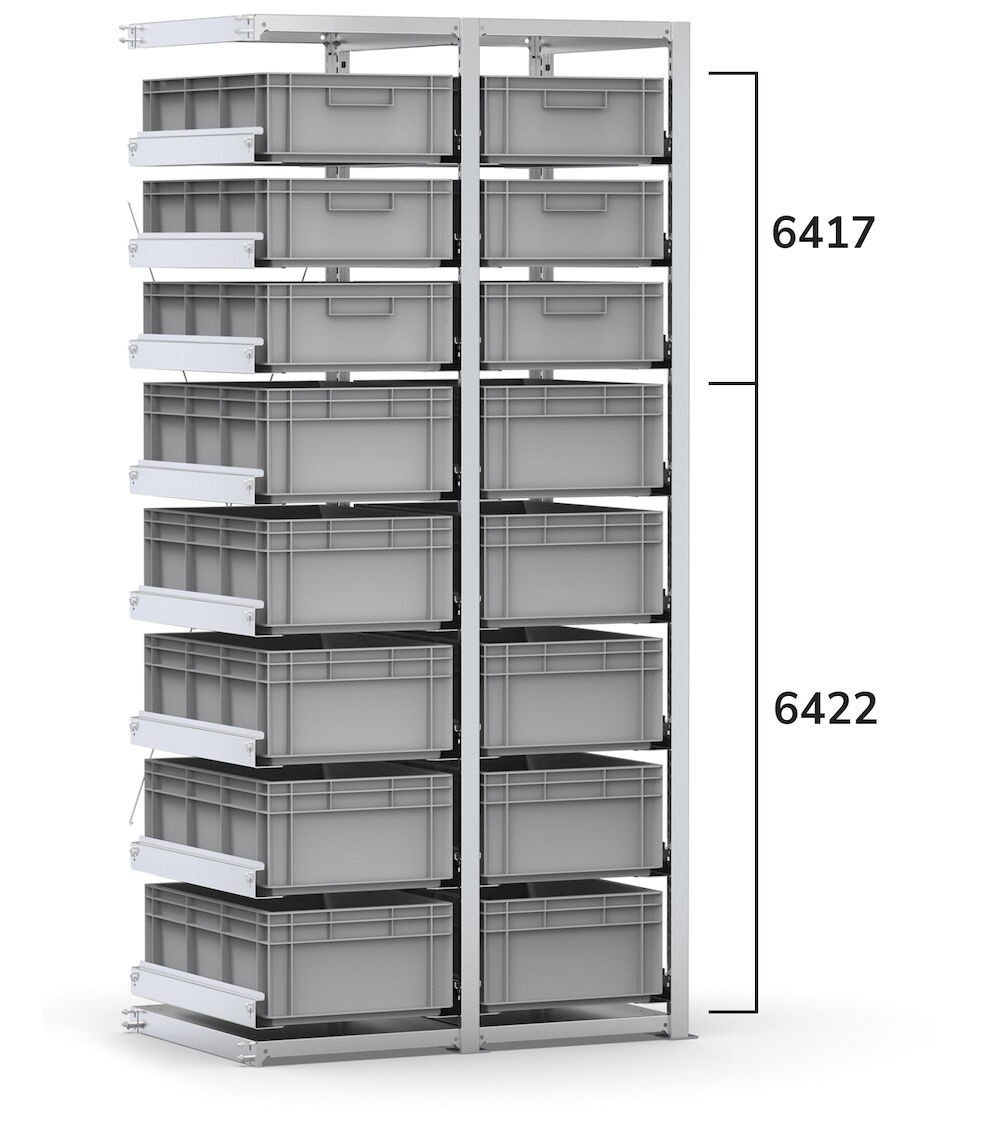Scaffale aggiuntivo con 16 cassette Euro Box 600x400 mm, L960 x P621 x H2003 mm