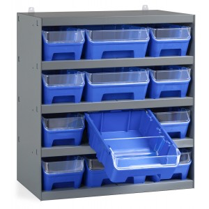 Scaffale con 12 contenitori RK Box Air con divisori e frontalini, L500 x P300 x H545 mm