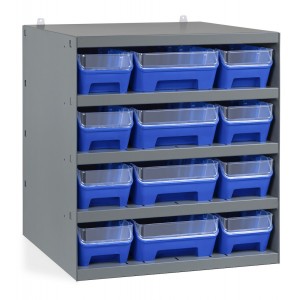 Rayonnage pour 12 bacs RK Box Air avec séparateurs et façades, L500 x P500 x H545 mm