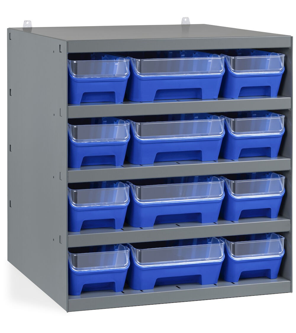 Rayonnage pour 12 bacs RK Box Air avec séparateurs et façades, L500 x P500 x H545 mm