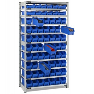 Rayonnage avec 11 plateaux et 68 bacs RK Box Air, L1057 x P521 x H2011 mm