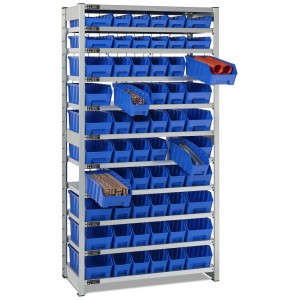 Scaffale con 11 piani e 60 contenitori RK Box Air, L1057 x P521 x H2011 mm