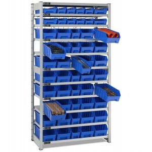 Regal mit 11 Böden und 52 Behältern RK Box Air, B1057 x T521 x H2011 mm