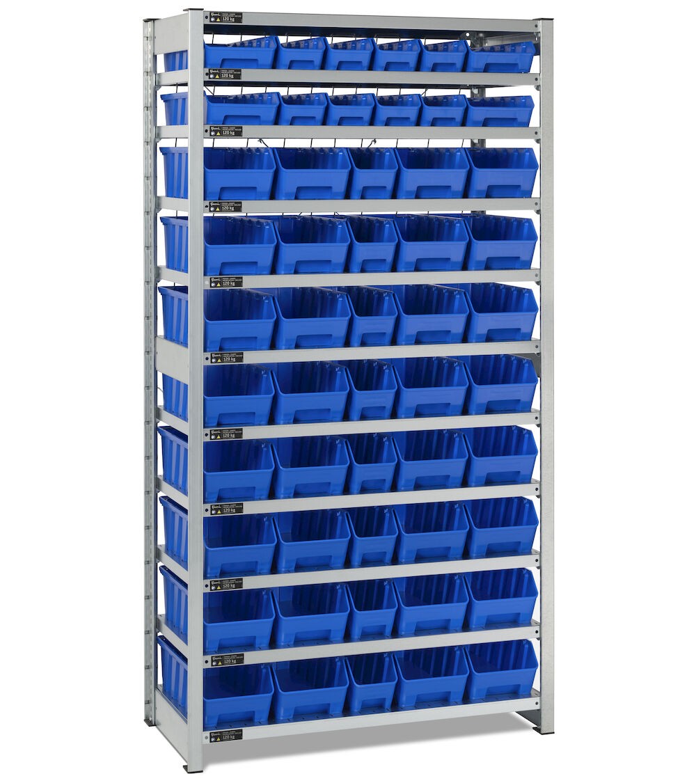 Regal mit 11 Böden und 52 Behältern RK Box Air, B1057 x T521 x H2011 mm