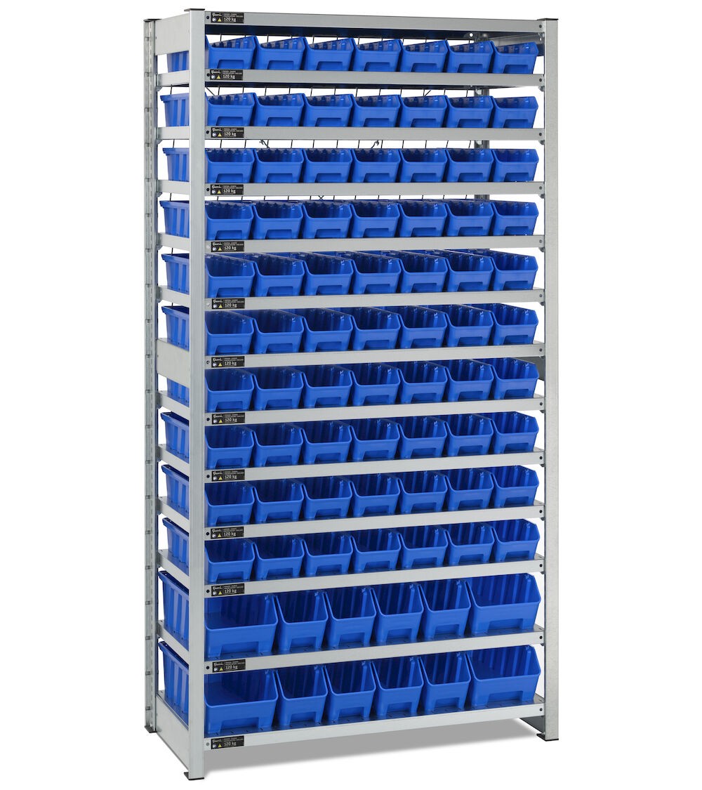 Scaffale con 13 piani e 82 contenitori RK Box Air, L1057 x P521 x H2011 mm