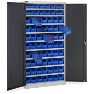 Armoire à porte battante avec 68 bacs RK Box Air, L1023 x P555 x H2000 mm, gris et anthracite