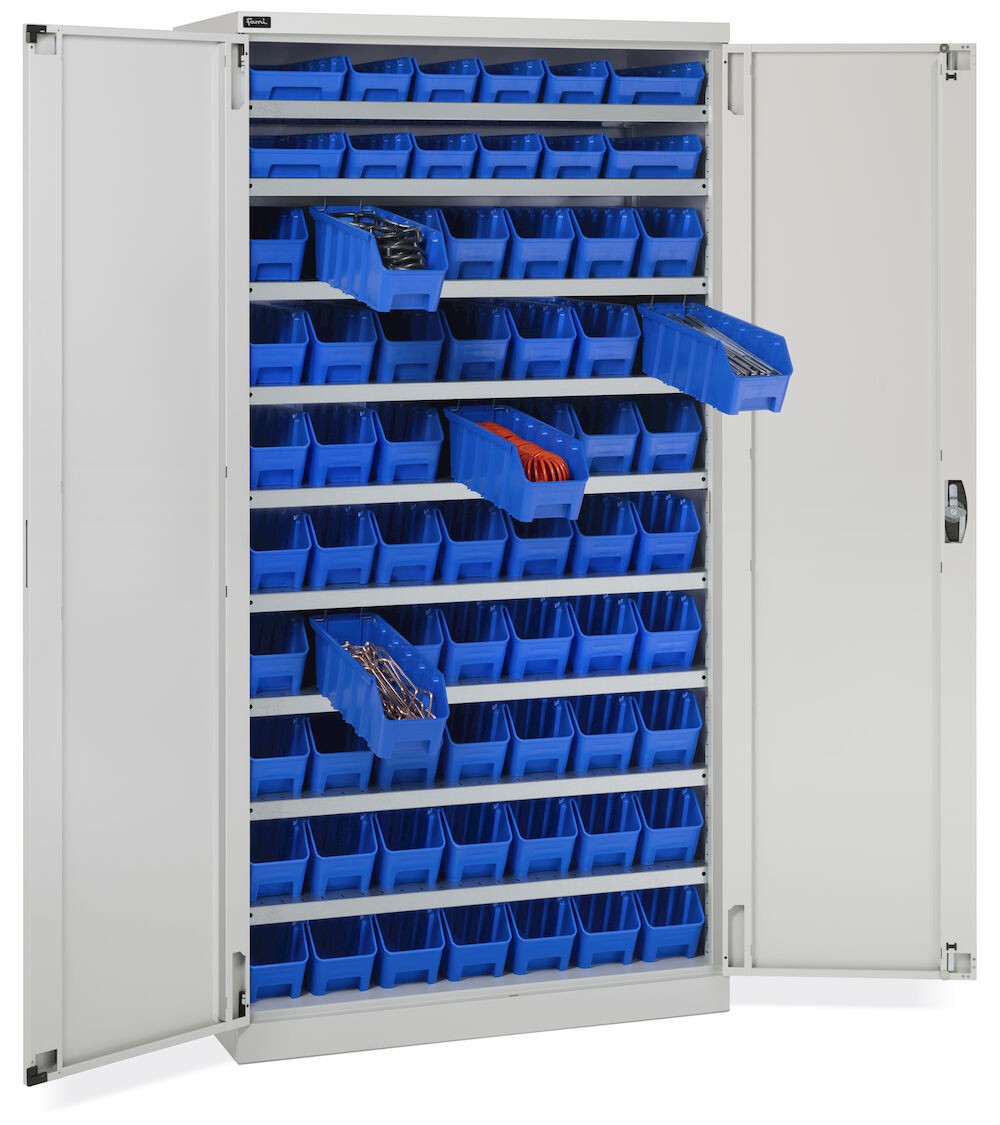 Armadio a battente con 68 contenitori RK Box Air, L1023 x P555 x H2000 mm, grigio