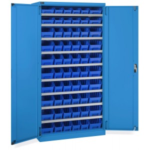 Armadio a battente con 60 contenitori RK Box Air, L1023 x P555 x H2000 mm, blu