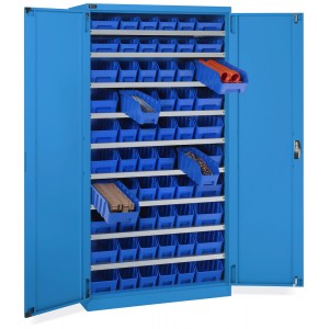 Armadio a battente con 60 contenitori RK Box Air, L1023 x P555 x H2000 mm, blu