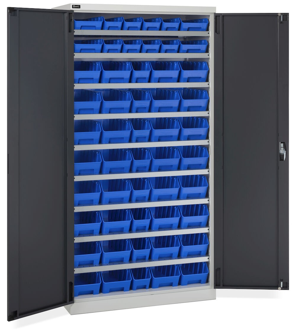 Armoire à porte battante avec 52 bacs RK Box Air, L1023 x P555 x H2000 mm, gris et anthracite